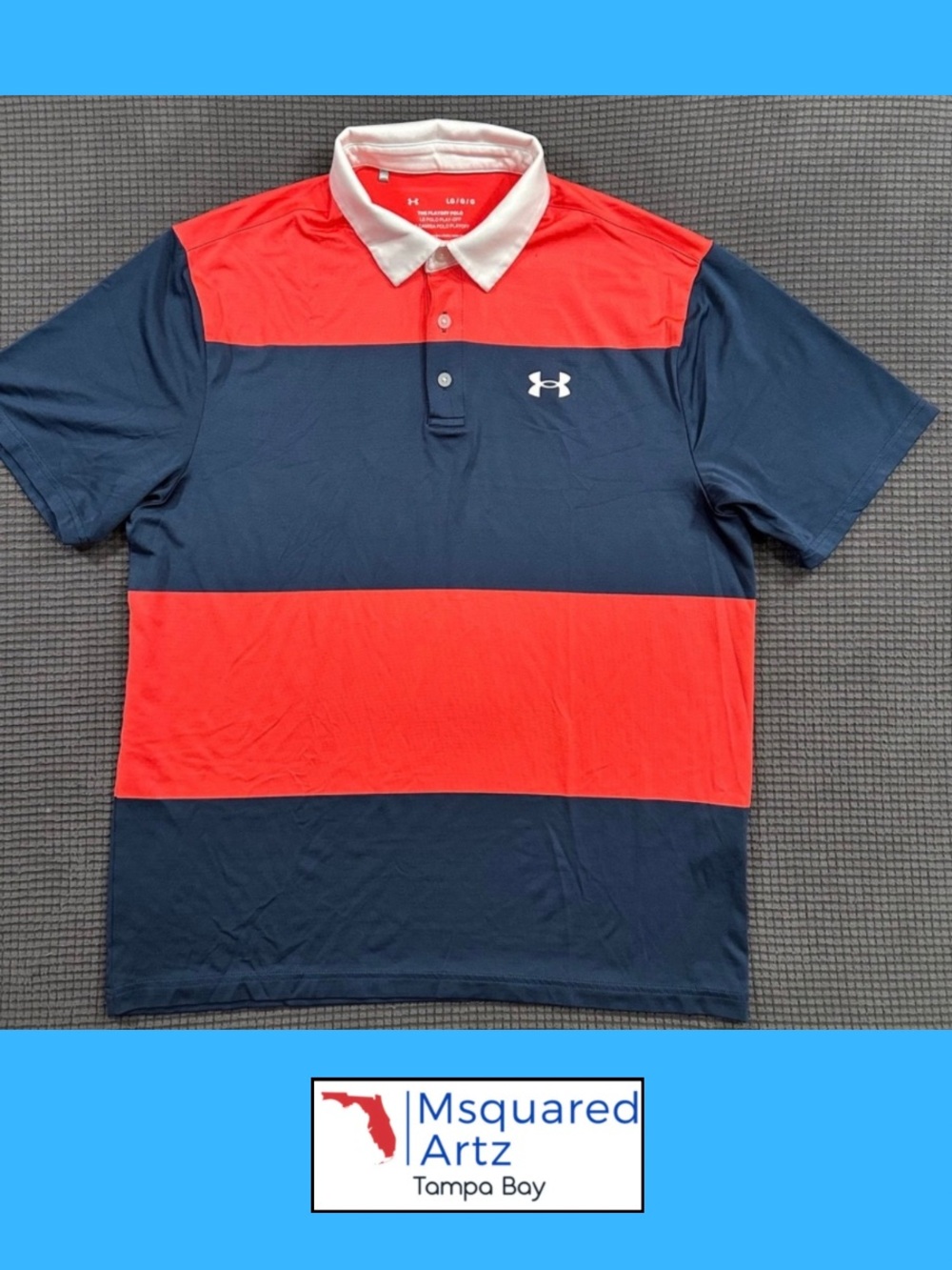 Under Armour Playoff Polo Golf Shirt Mens Large Blue Red Colorblock Performance